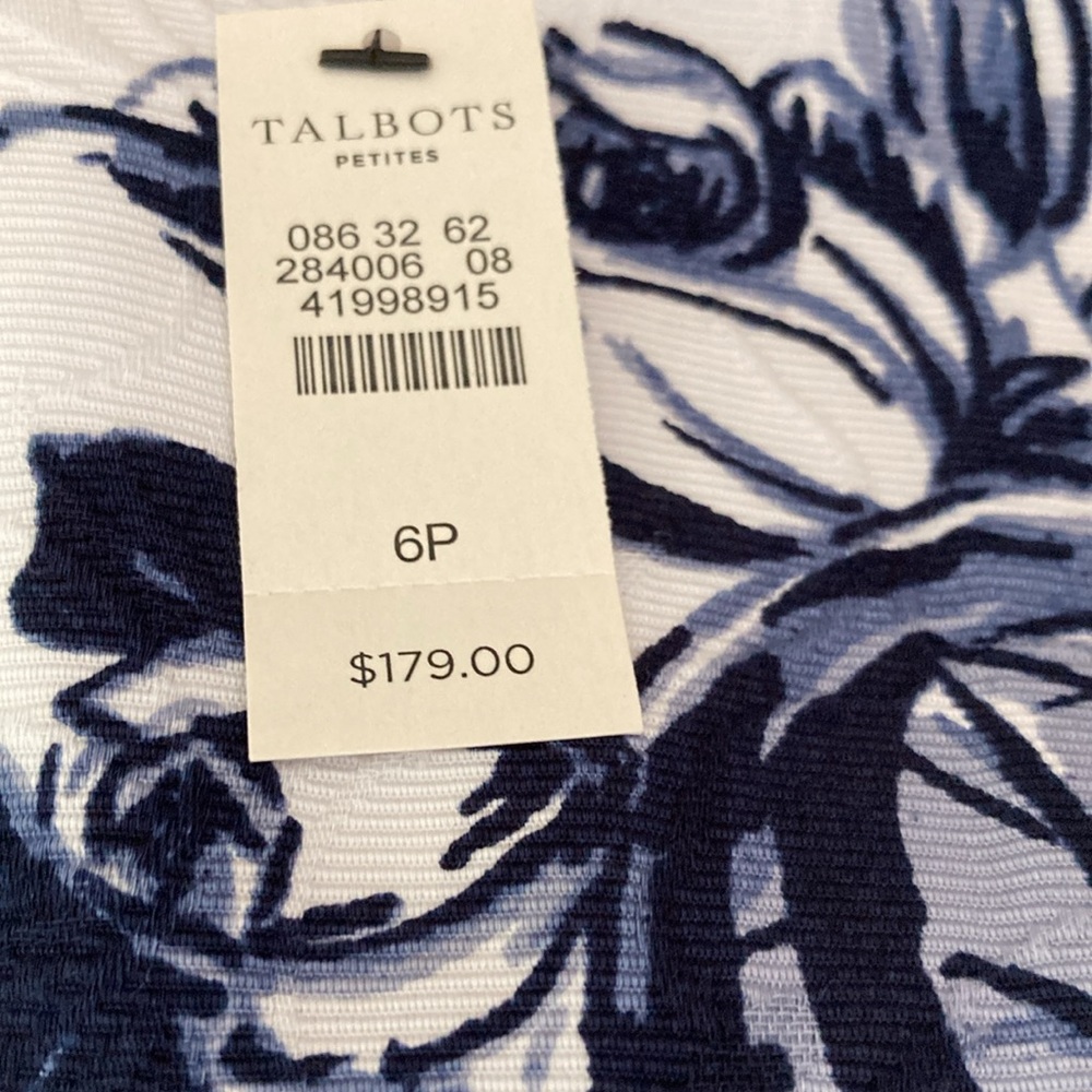Talbots Blue and White Fit and Flare Scoop Neck Sleeveless Dress - Picture 6 of 9